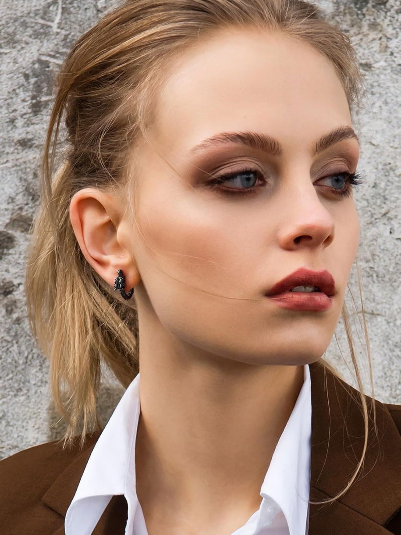 U7 Dragon Earrings Stainless Steel/18K Gold/Black/S925 Sterling Silver Hoop Earrings for Men Women, Personalized Punk Rock Huggie Earrings, Hypoallergenic - Image 3